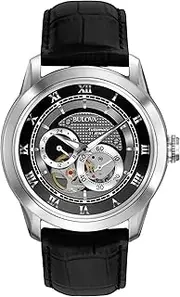 [Bulova] Men's Classic Sutton 4-Hand Automatic Watch, 24-Hour Sub Dial, Open Aperture, Self-Winding, Exhibition Caseback, Double Curved Mineral Crystal, Luminous Hands, 42mm