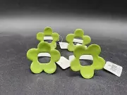 Set of 4 Crate and Barrel Green Enamel Flower napkin rings NWT Retro