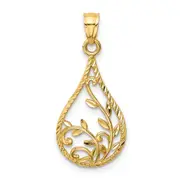 14k Yellow Gold Leaf Diamond-cut Dangle Pendant