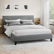 ALFORDSON Bed Frame Bed Base King Size, Mattress Platform with Wooden Slats & Adhesive Velcro Strips, Mattress Foundation 320kg Capacity, Fabric Charcoal