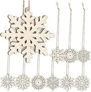 TEHAUX 20 Pcs Christmas Wood Decoration Unfinished Xmas Pendants Christmas Tree Hanging Snowflake Embellishments Wooded Chip Xmas Cutouts DIY Coloring Toy Christmas Decor Rope