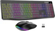 Wireless Keyboard & RGB Mouse Combo, Backlit Rechargeable, Ergonomic for PC