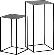 Exquisite Nesting Sofa Side Table Set of 2, Stacking Side or End for Living Room, Square Combination Wrought Iron Coffee Table/She (Color : Black)