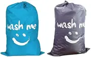 2 Pack Extra Large Wash Me Travel Laundry Bag, Rips & Tears Resistant Large Dirty Clothes Storage Bag, Machine Washable Heavy Duty Laundry Hamper Liner (Sky Blue+Gray, 28x40 inches)