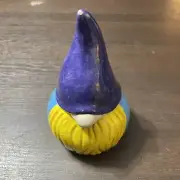 Gnome Ceramic, ONE OF A KIND, Blue Purple And Yellow Gold Beard, Bank, Signed