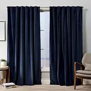 Exclusive Home Velvet Heavyweight Light Filtering Hidden Tab Top Curtain Panel Pair, 52"x84", Navy