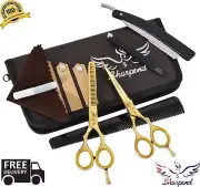 5.5" New Professional Barber Hairdressing Scissors Set Gold Edition & Razor Kit