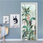 Door Stickers Tropical Plant Leaves Door Sticker PVC Self-Adhesive Waterproof Poster Wallpaper Living Room Door Decor(95x215cm)