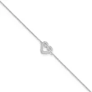 Sterling Silver Brilliant Embers Rhodium-Plated 23 Stone 9 Inch Micro Pav Cz Heart Anklet With 1 Extender