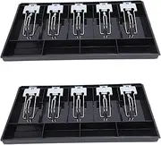 Mellisso 2X 5-Grid Money Cash Coin Register Insert Tray Replacement Cashier Drawer Storage Register Tray Box Classify Store