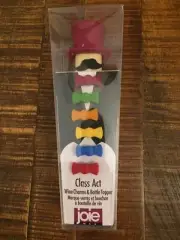 Joie Class Act -Bow Tie Wine Glass Charms & Bottle Topper Set O 6 Silicone NIB-A