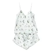 [Olivia Von Halle] Olivia Von Halle Shell-print Silk Shorts XS GREEN/WHITE