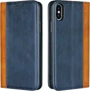 Cavor for iPhone X Case,iPhone Xs Case,Premium Leather Folio Flip Wallet Case Cover Magnetic Closure Book Design with Kickstand Feature & Card Slots(5.8")-Blue