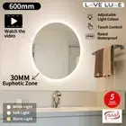 600mm Round Bathroom Vanity Make-up Wall Mirror Touch Adjustable LED Light Defog