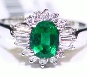 1.60CT 18K Gold Natural Emerald White Cut Diamond Vintage Halo Engagement Ring