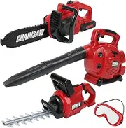 TeganPlay Power Garden Tools Set for Kids Battery Operated Toy Leaf Blower, Hedge Trimmer and Chainsaw Pretend Play for Boys Girls