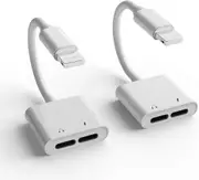2 PCS 2 In 1 Dual lightning Audio Adapter For iPhone 14 13 12 11 Pro Max 8 7 Plus dongle Converter Charging and Audio Compatible with iPhone Ipad - White