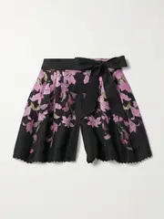 [Zimmermann] Zimmermann - Dawning Belted Floral-print Linen And Silk-blend Shorts - Black - 1 1 Black