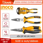 INGCO HLNP28168 長嘴尖嘴鉗 6 英寸壓鉗,CR-V 鋼,亮黑色,兩個磨刀柄 - [XSAFE]