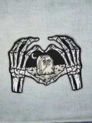 Gothic Skeleton Heart Hands Embroidered Iron On Patch Free Shipping