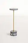 Handmade Bone Inlay Drink Table – Black and White Ikat Pattern | Pedestal Table