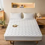 Easy Care Bedding Cotton Non Slip Box Spring Mattress Protection Cover,Adult Bedroom Solid Color Quilted Bottom Sheet Single Double Bed White 120 * 200cm+30cm