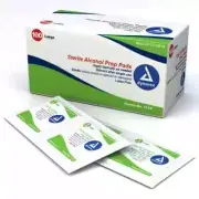 2 BOXES OF 100 LARGE ALCOHOL PREP PADS SWAB WIPES 200 PADS LARGE DYNAREX # 1116