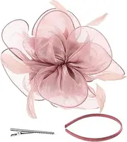 [Wedhapy] Fascinator Hats for Women, Mesh Flower Feathers Tea Party Headband with Clip, Elegant Vintage Headwear for Wedding, Fascinator, Cocktail Party