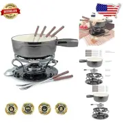 Traditional Swiss 9-Piece Fondue Set - Metallic Black Cast Iron for Entertaining