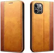 Case Compatible with iPhone 14 Plus,Premium Leather Folio Flip Wallet Cover Magnetic Closure Book Design with Kickstand and Card Slots,Khaki Brown