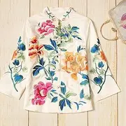 [MOOCO MORNING] Ethnic Style Vintage Harajuku Embroidery Chinese Tops Women Jacket Loose Cotton Coat Tang Suit Female Autumn