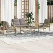 4 Piece Garden Sofa Set with Cushions Beige Poly Rattan, Garden Furniture Sets