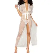 Dreamgirl Lace Robe & G-String Thong in White at Nordstrom, Size X-Large