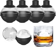 Oksoar Whiskey Ice Cubes Mold Large Sphere Ice Ball Maker Mold 4pcs Silicone Round Ice Tray with Lids for Craft Ice Maker, Whiskey Cocktails Lover Easy Release