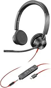 Poly Blackwire 3325 Corded Headset - Flexible Microphone Boom - Hi-Fi Stereo - Connect to PC/Mac/Mobile Devices via USB-C, USB-A or 3.5mm - Compatible with Teams, Zoom