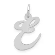 14K White Gold Medium Fancy Script Letter E Initial Charm Bracelet Necklace