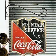 Coca-Cola Fountain Service Wall Mounted Double Sided Wood Pub Sign - Retro Coke