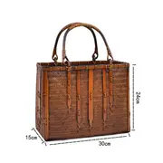 Nevenka Retro Womens Bamboo Handbag Handmade Large Tote Bag Wicker Storage Basket Bag-Five Bars