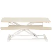 VIVO Light Wood Height Adjustable 36" Standing Desk Monitor Riser, White Frame