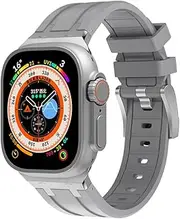 Compatible with Apple Watch Ultra 2 Band for Men, Silicone Strap and Stainless Steel Buckle Designed for iPhone Watch, Fit iWatch Bands Ultra Series 9 8 7 6 5 4 3 2 1 SE
