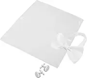 [Healvian] Classic Black Tie Prime Bow Ties Set Men's Pocket Square Tuxedo Cufflinks for Men