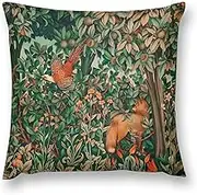 William Morris Forest Animals Throw Pillow Covers Soft Decorative Orange and Green Throw Pillowcases Cushion Case Square for Home Decor Bed Couch Car Living Room 18x18 Inch