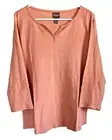Chico's NWT Size 2 $27 Skylar Split-nk 3/4 sly Cotton Tee Top Coral Haze Heather