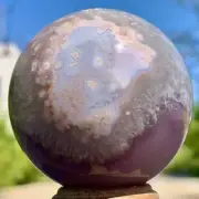 305G Natural Sakura Flower Agate QUARTZ Sphere Crystal Ball Reiki Healing
