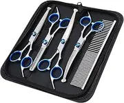 6 PCS Dog Grooming Scissors Set, Professional Dog Grooming Scissors Tools Kit with Safety Round Tips, Stainless Steel Heavy Duty Titanium Coated Pet Grooming Scissor for Dogs Cats & Other Animals (6)