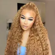 30 36 Inch Honey Blonde Wig Human Hair 13X6 Water Deep Wave Frontal Wig 13X4 Cur