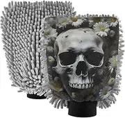 XYMZR Daisy and Skull Absorbent Microfiber Car Wash Mitt, Funny Cute Anime Scratch Free for Cars Cleaning, Home Cleaning Mitts, 2 Pack, 10.24” L x 7.09” W