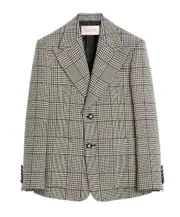 SINGLE-BREASTED WOOL JACKET WITH CHECK PATTERN ON HOUNDSTOOTH IT52,IT50,IT44,IT48,IT46 Ivory White/Black