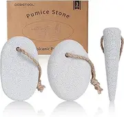 DEBETOOL Pumice Stone for Feet Dead Skin Removal - 3-Pack Natural Volcanic Pumice Stone Set (Round, Oval, Cone) with Hanging Rope & Travel Box | Hard Skin & Callus Remover for Heels, Toes,