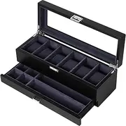 Baskiss Watch Box with Drawer, Double-layer Jewelry Organizer Case with Glass Lid, Display Storage Holder for Men Woman Anniversary Wedding Birthday (6 Slot - Medium)